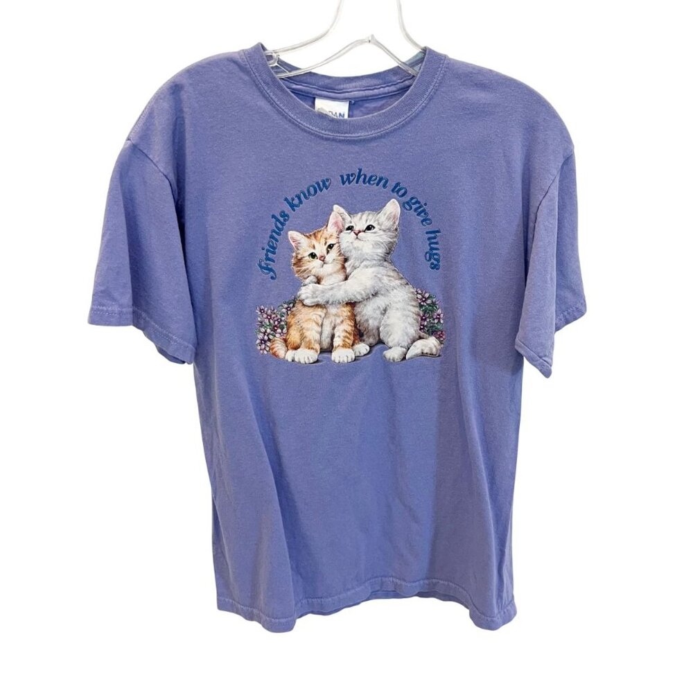 Vintage Friends Know When to Give Hugs Kitten Cats Graphic Tee Purple MEDIUM‎
